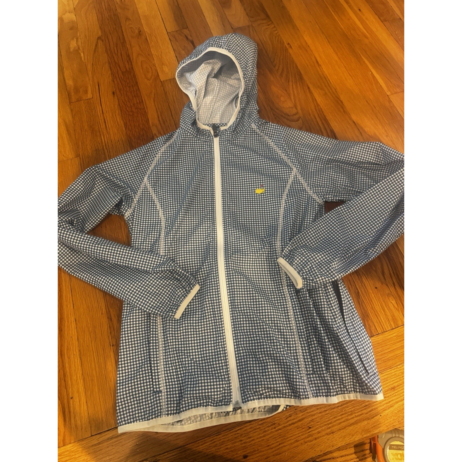 Peter Millar Masters Women's Checked Blue White Windbreaker Jacket Xs Hooded